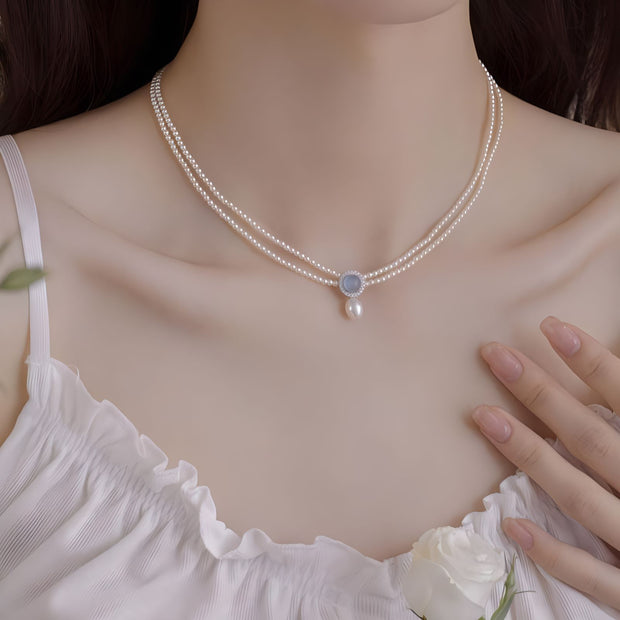 Aquamarine & Freshwater Pearl Crown Necklace