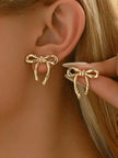 6/1 Pair Gold Bow Stud Earrings Bohemian Elegant Style Fashion Earrings Women'S Fashion Earrings Suitable for Daily Wear