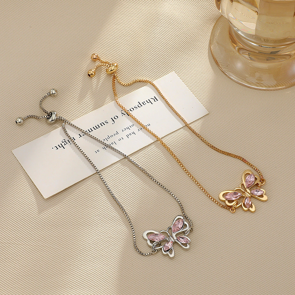 Pink Crystal Hollow Butterfly Bracelet