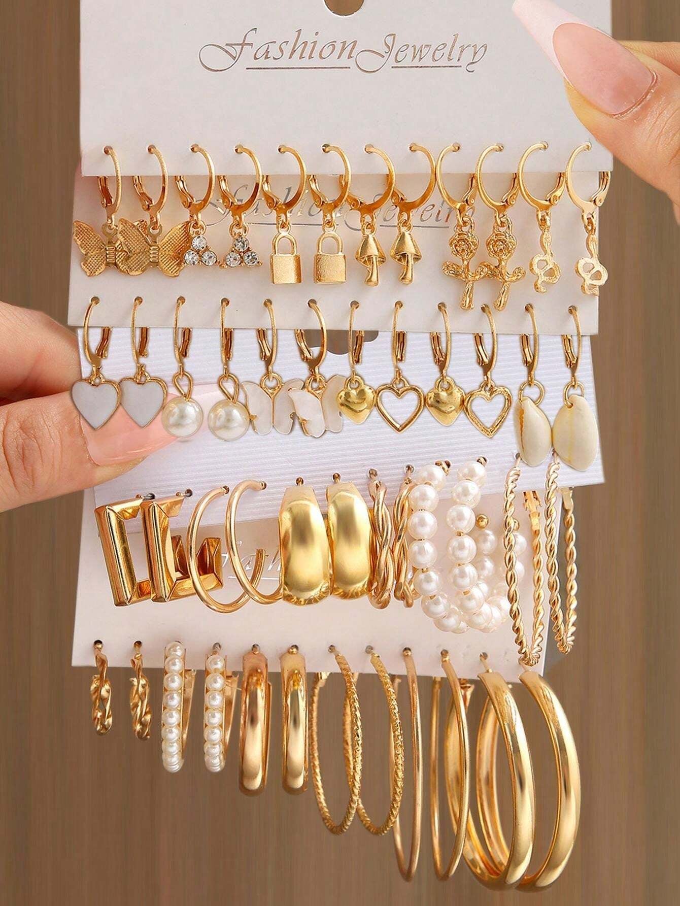 24Pcs/Set Simple C-Shaped Rhinestone Stud Earrings Set for Women, Great for Date or Vacation Gift