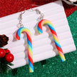 Colorful Stripes Christmas Earrings Santa Jewelly Candy Cane Christmas Pendant Earrings Simple Style Christmas Hook Earrings