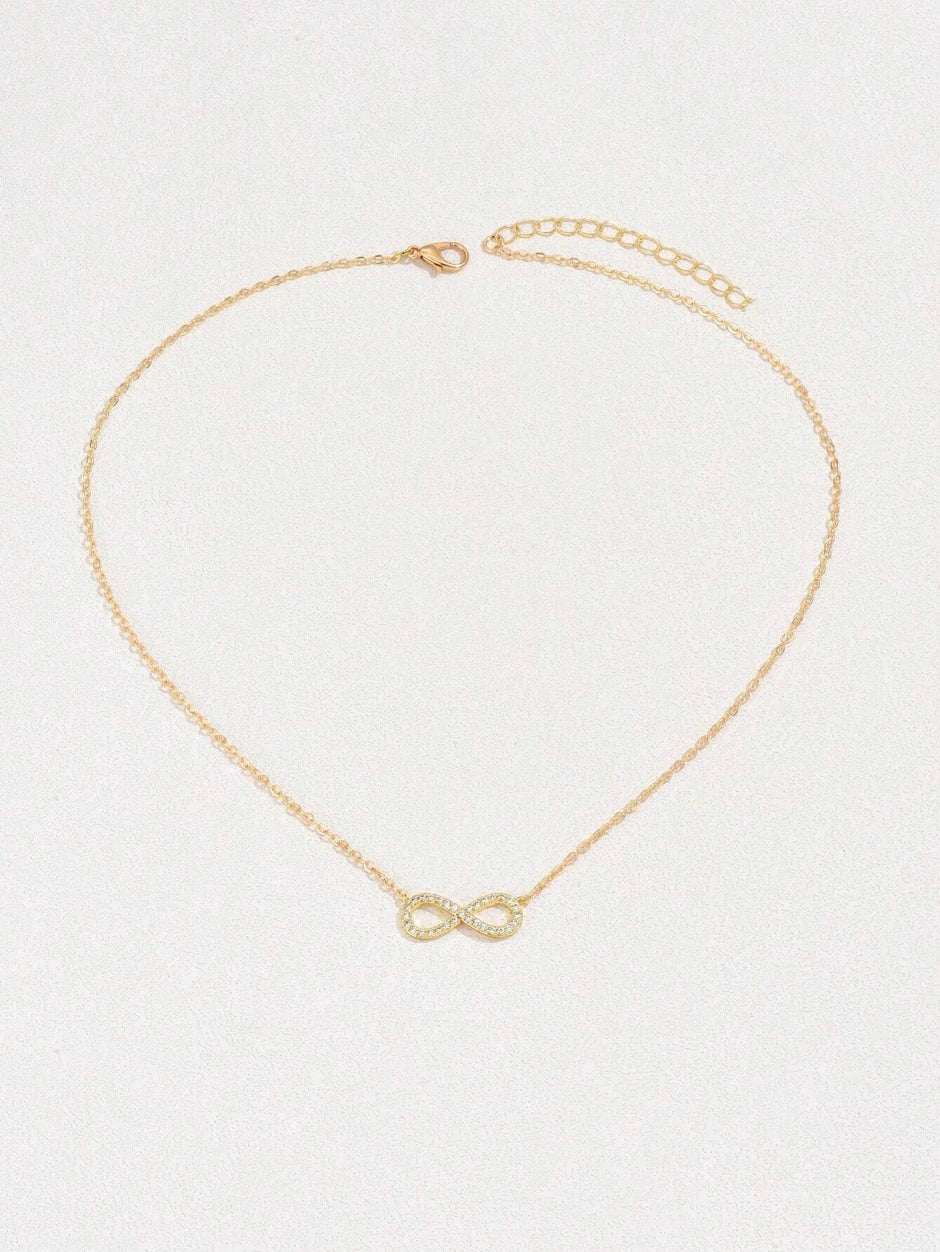 1Pc Cubic Zirconia Infinity Symbol Charm Necklace Copper Jewelry