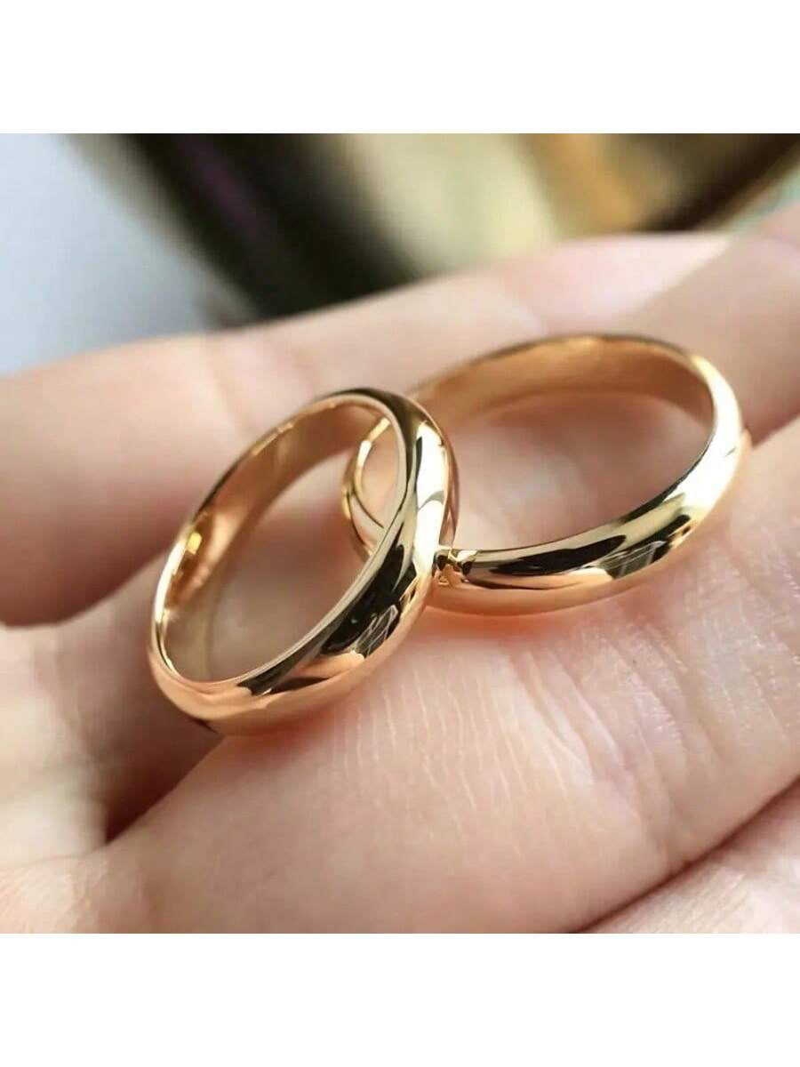 18K Gold Plated Stainless Steel Simple Elegant Wedding Engagement Rings for Women - Ideal Valentine'S Day Gift - Smooth Rings without Stones for Daily Wear and Weddings