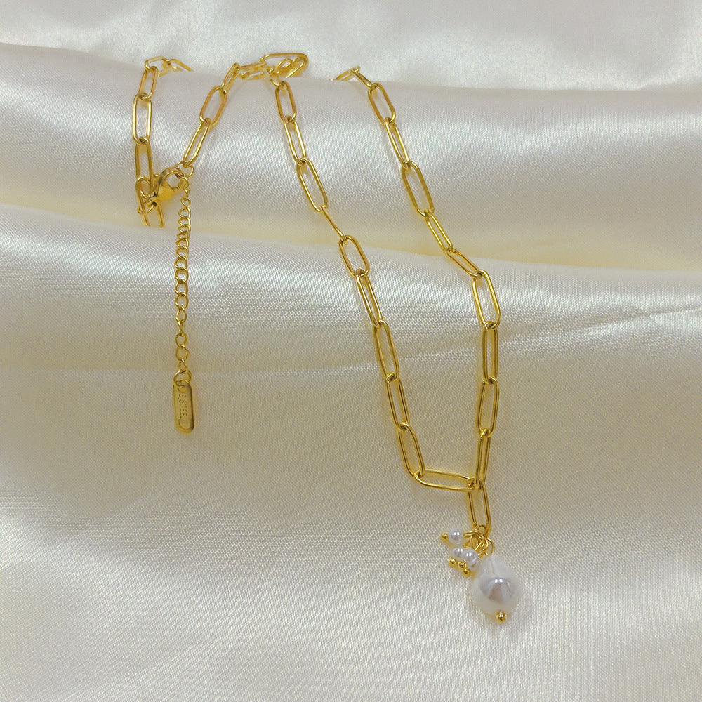 Cross Chain Pearl Necklace