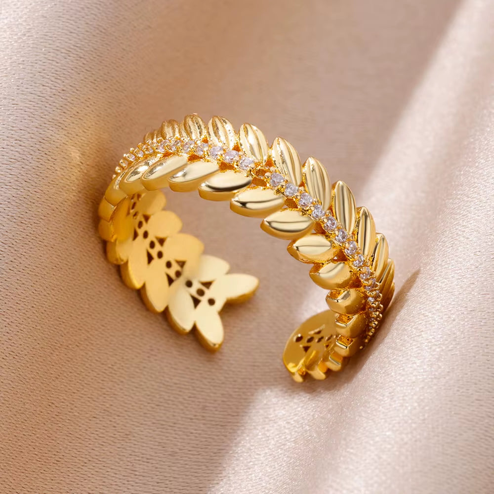 Zircon Rings for Women 18K Gold Color Jewelry Stainless Steel Fashion Accessories Irregular Flower Love Adjustable Couple Rings