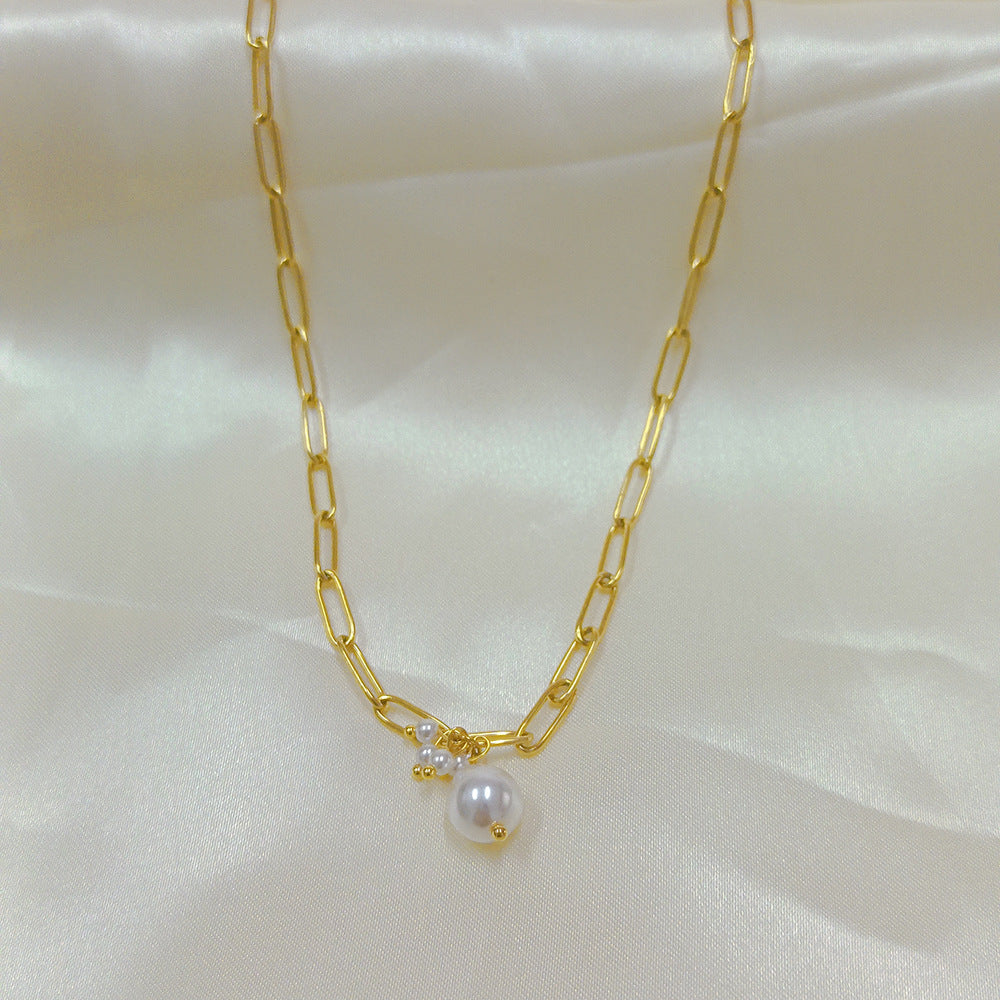 Cross Chain Pearl Necklace