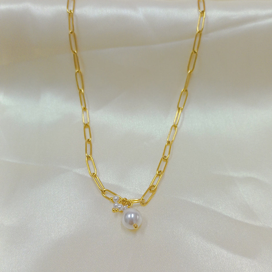 Cross Chain Pearl Necklace
