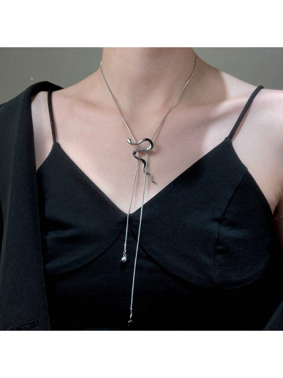 1Pc Geometric Charm Y Lariat Necklace, Stainless Steel Jewelry