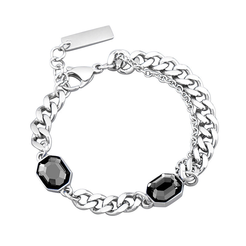 Blue & Black Crystal Titanium Steel Bracelet