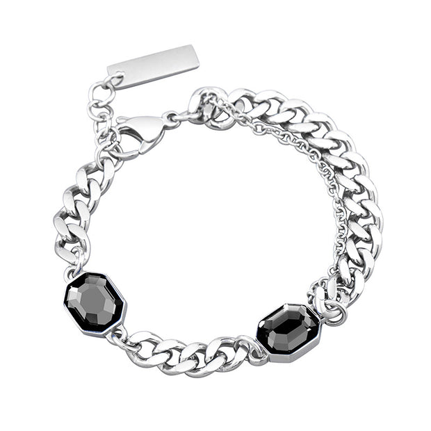 Blue & Black Crystal Titanium Steel Bracelet