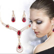 HOT Sale RED Garnet Ruby Topaz 18K Yellow/White Gold Plated Crystal Water Drop Necklace Earring Jewelry Set