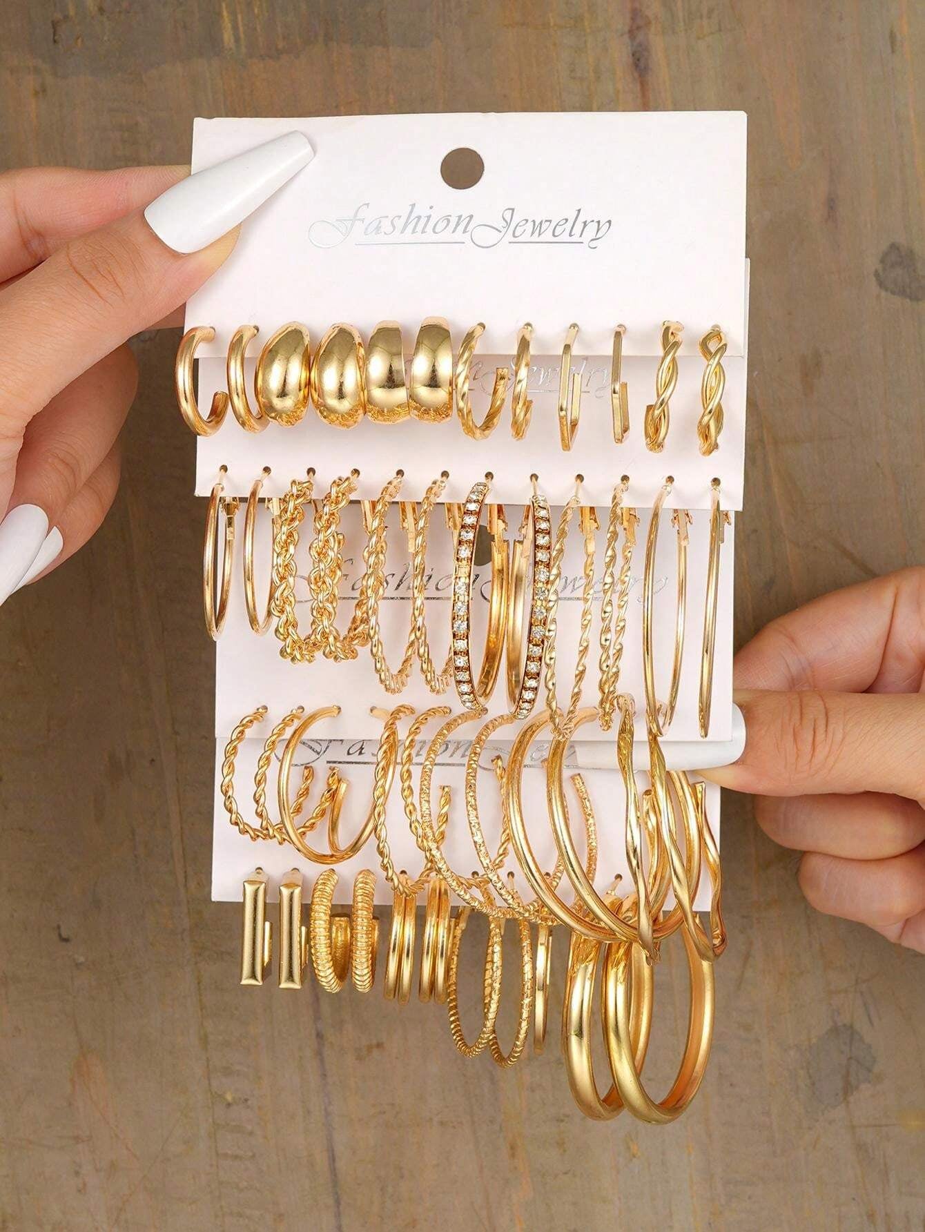 24Pcs/Set Simple C-Shaped Rhinestone Stud Earrings Set for Women, Great for Date or Vacation Gift
