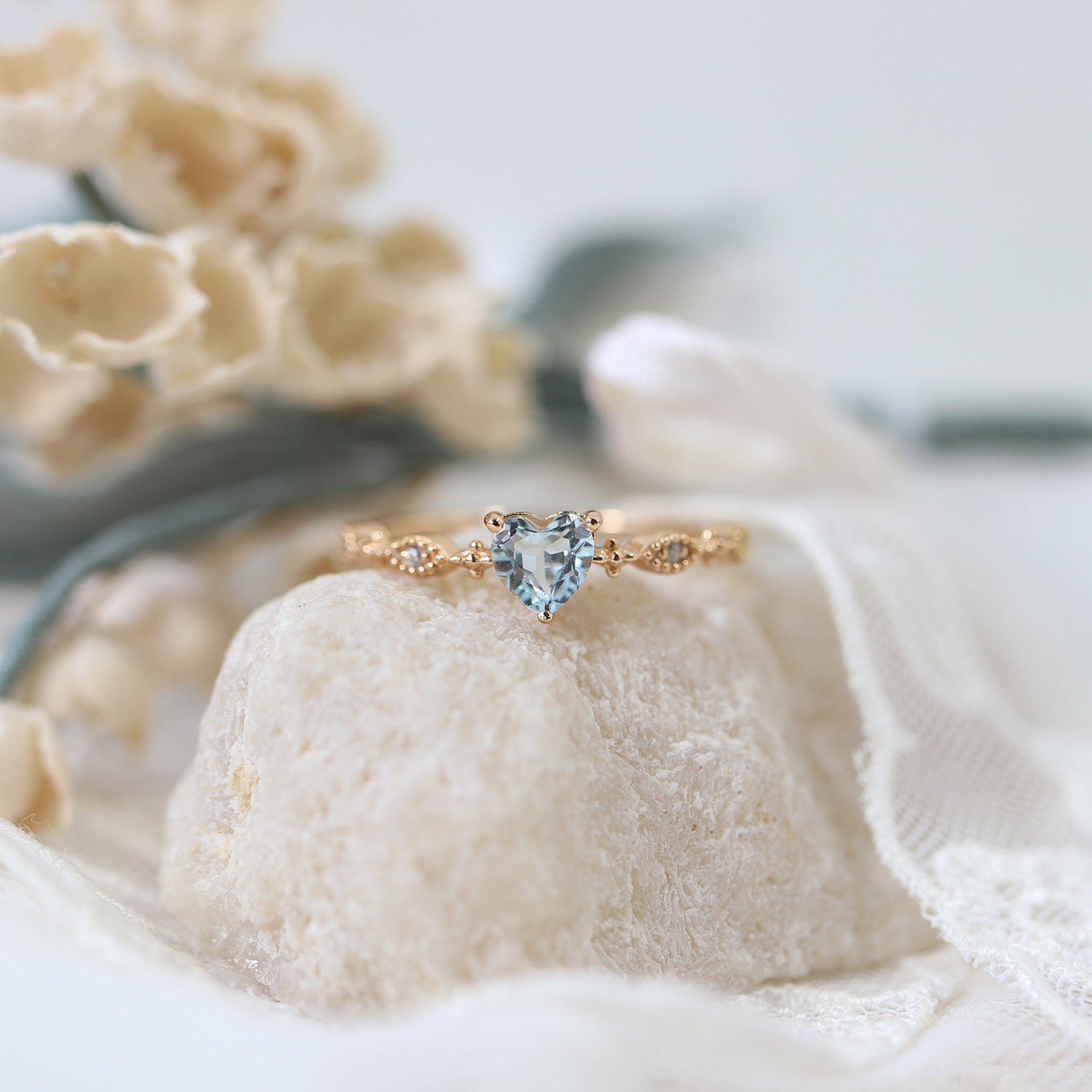 Sky Blue Glass Heart Ring