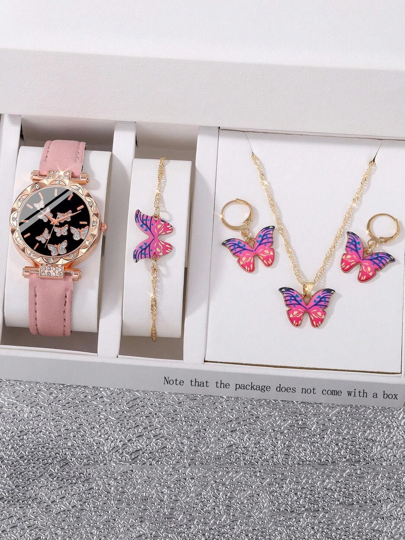 5Pcs Cute White Silicone Watch Girls Quartz Watch Necklace Bracelet Earrings Jewelry Jewelry Set Halloween Gift Christmas Gift Friends the Best Choice