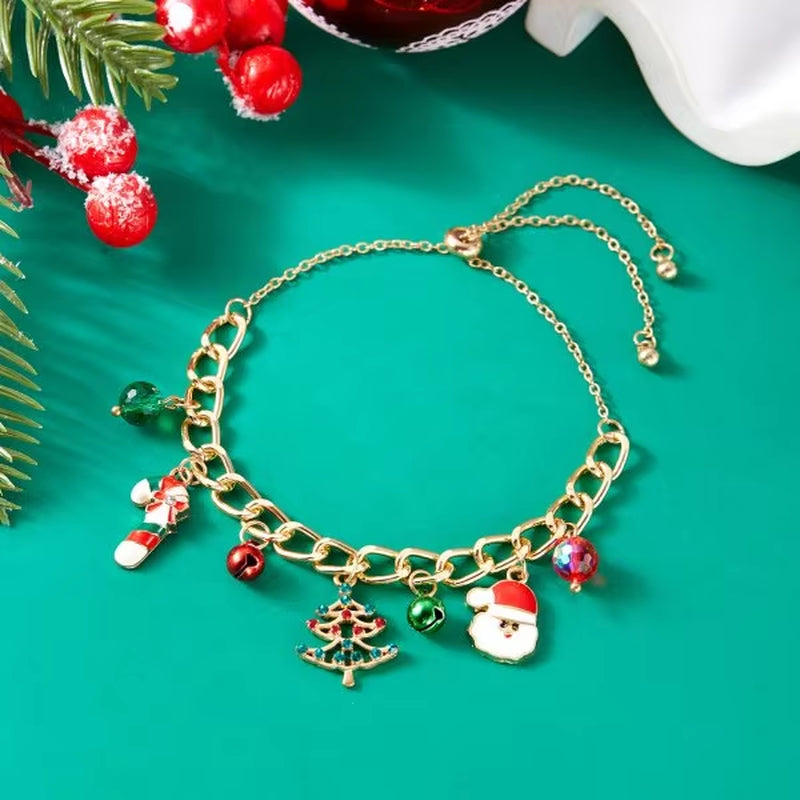 Fashion Santa Claus Snowman Star Christmas Tree Pendant Bracelet for Women Adjustable Christmas Bracelet Charm Party Jewelry