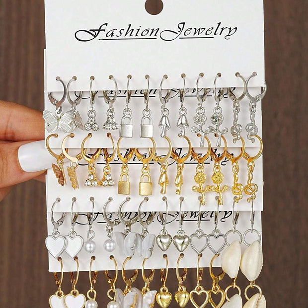 24Pcs/Set Simple C-Shaped Rhinestone Stud Earrings Set for Women, Great for Date or Vacation Gift