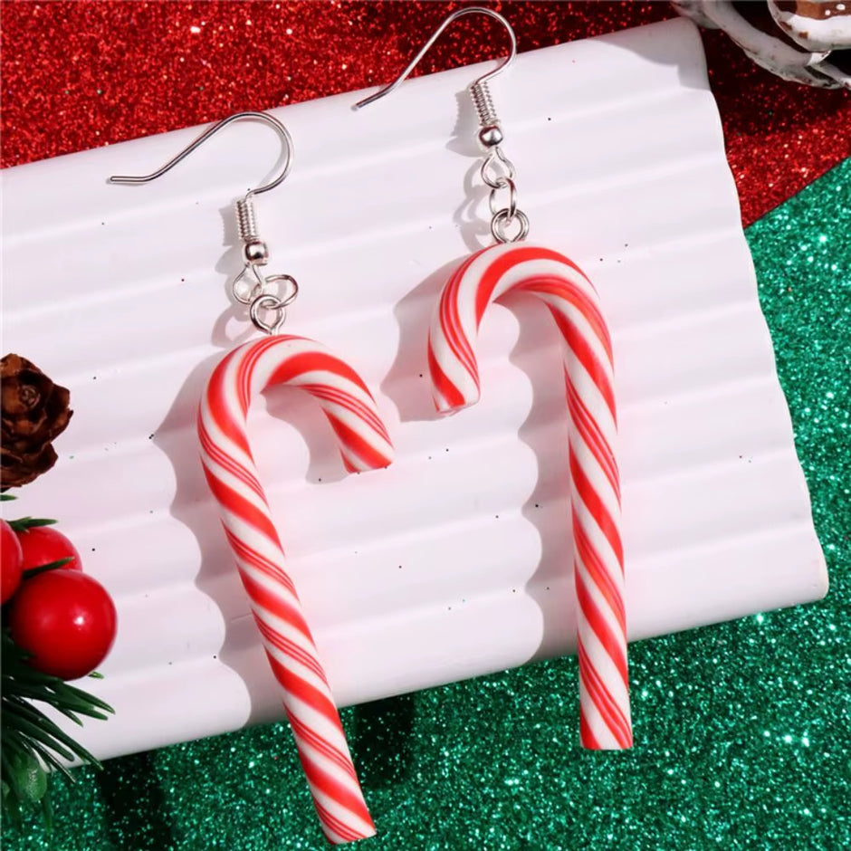 Colorful Stripes Christmas Earrings Santa Jewelly Candy Cane Christmas Pendant Earrings Simple Style Christmas Hook Earrings
