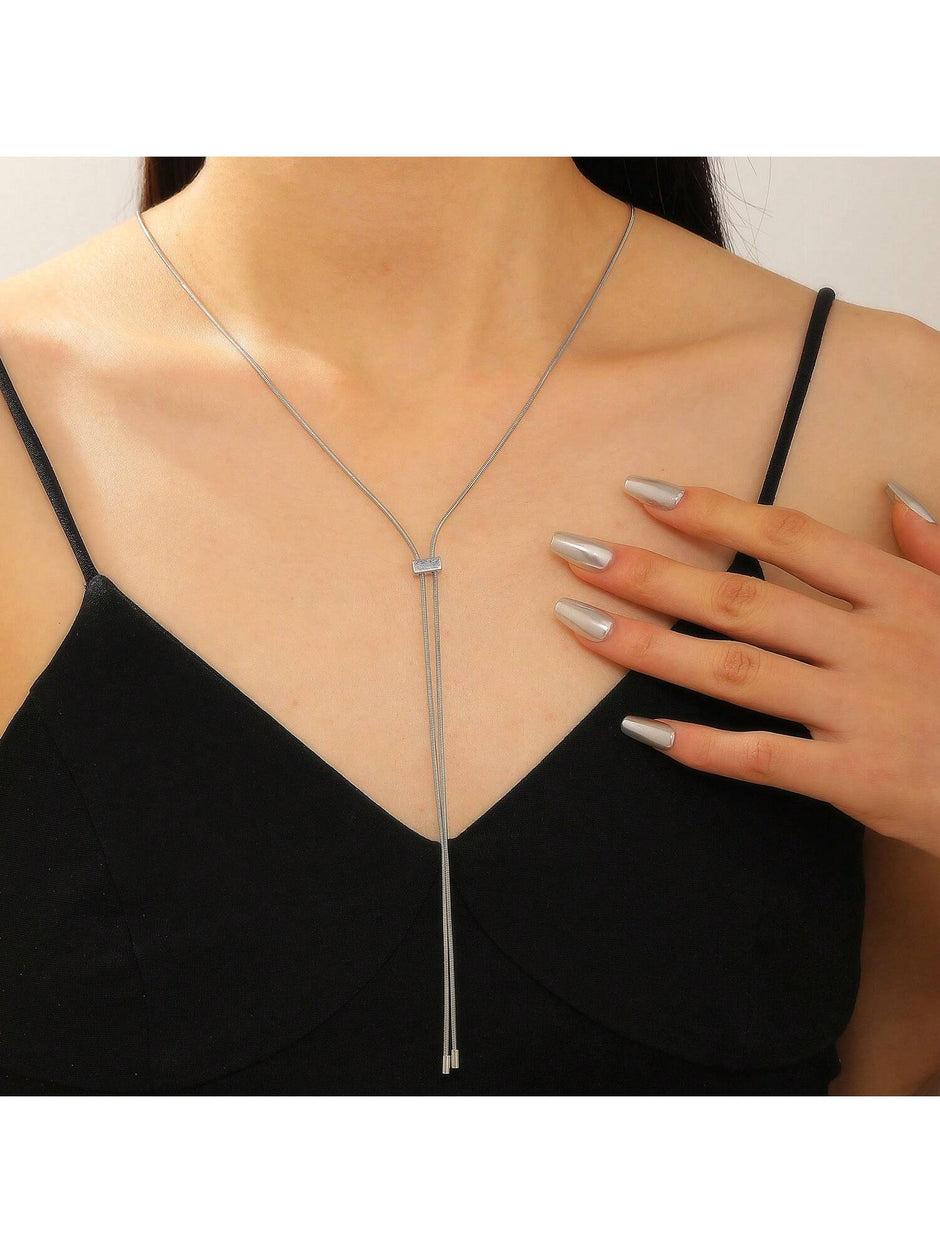 1Pc Geometric Charm Y Lariat Necklace, Stainless Steel Jewelry