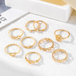 Gold Color Heart Rings 9Pcs Sets for Women Vintage Hollow Irregular Geometric Butterfly Finger Rings Fashion Jewelry Accessories Gif