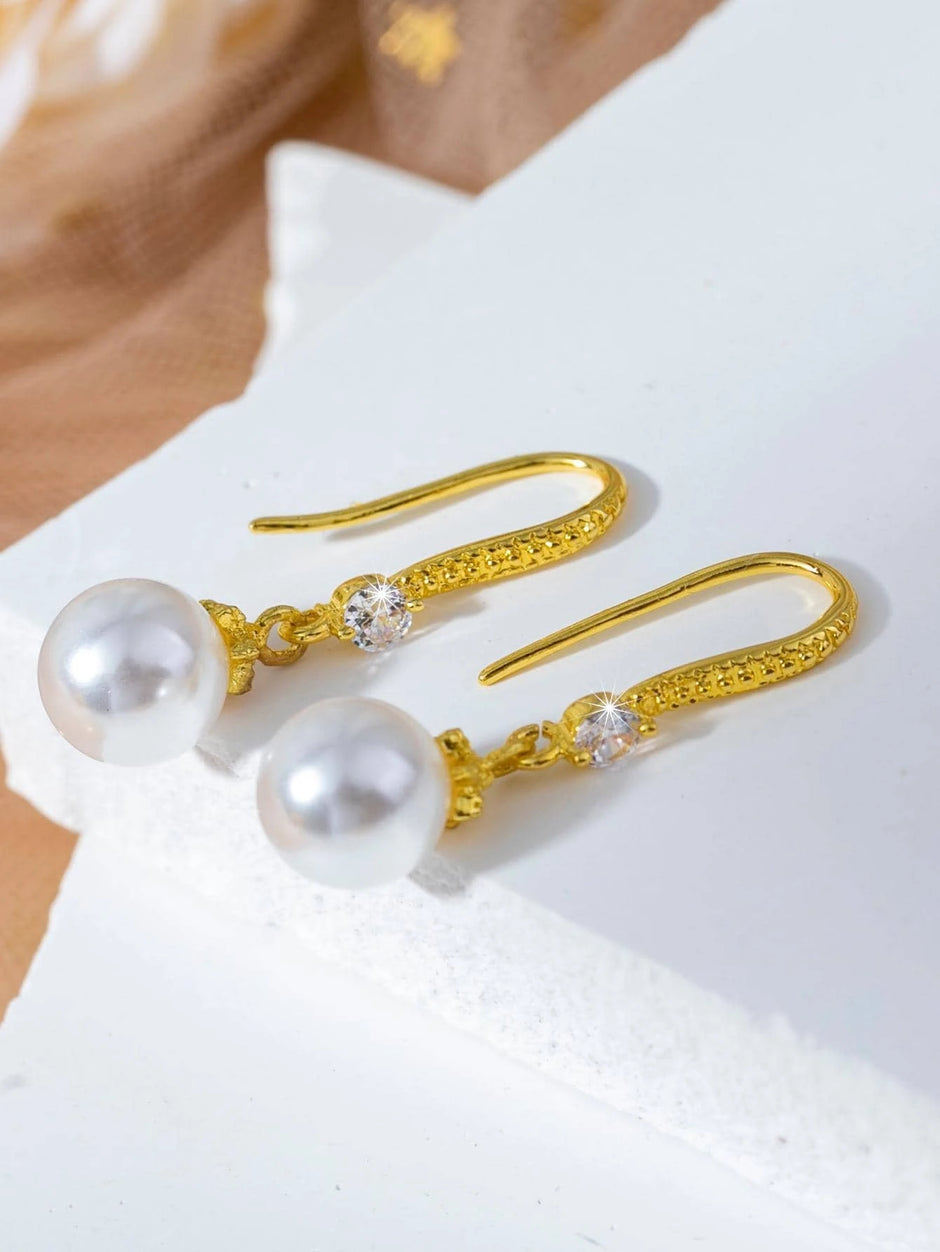 1Pair White Faux Pearl Drop Dangle Earrings for Women Girls Exquisite Daily Jewelry Elegant Wedding Holiday Gift