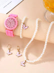 5Pcs Cute White Silicone Watch Girls Quartz Watch Necklace Bracelet Earrings Jewelry Jewelry Set Halloween Gift Christmas Gift Friends the Best Choice