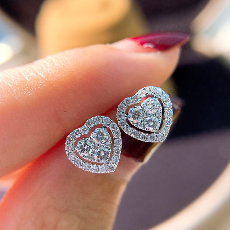 Rhinestone Love Stud Earrings for Women Temperament Fashion Heart-Shape Earrings