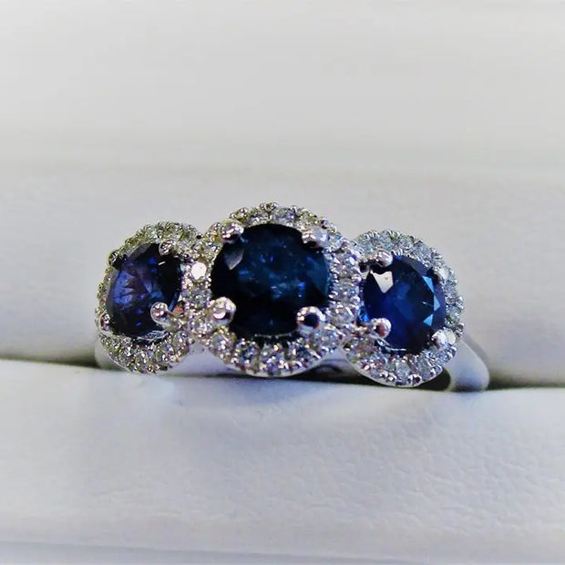 Luxury Big round Blue CZ Wedding Rings for Women 925 Sterling Silver Wedding Ring Fine Jewelry Gift Anillos Anel Feminino