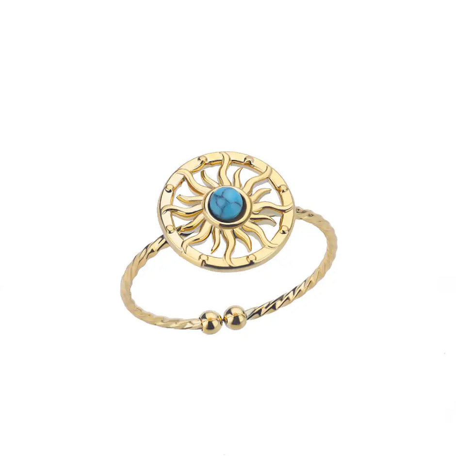 Stainless Steel Opal Sunflower Wedding Bands for Men and Women - Aesthetic Summer Jewelry Gift