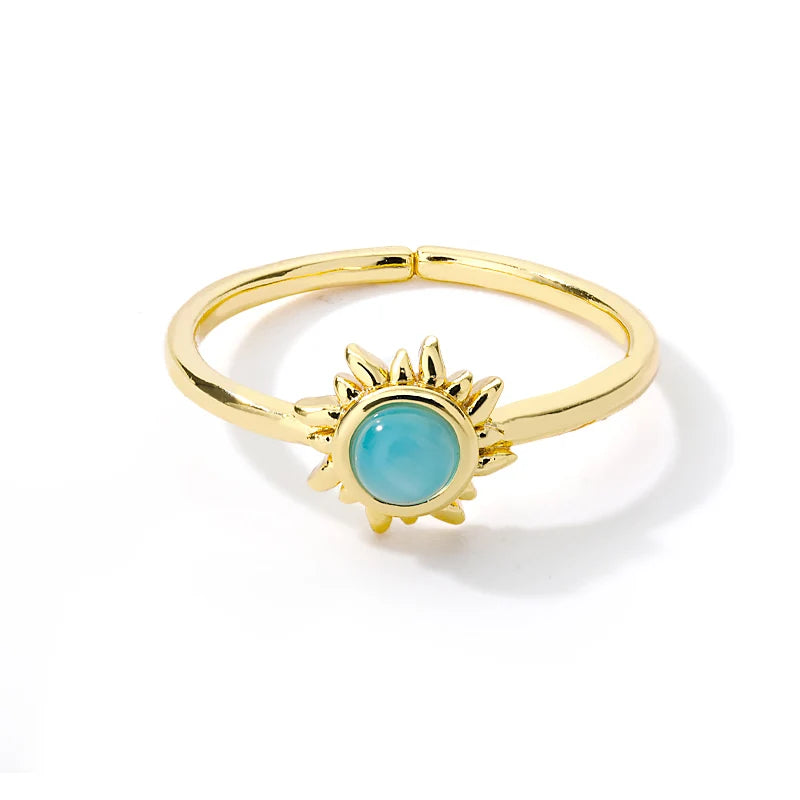 Stainless Steel Opal Sunflower Wedding Bands for Men and Women - Aesthetic Summer Jewelry Gift