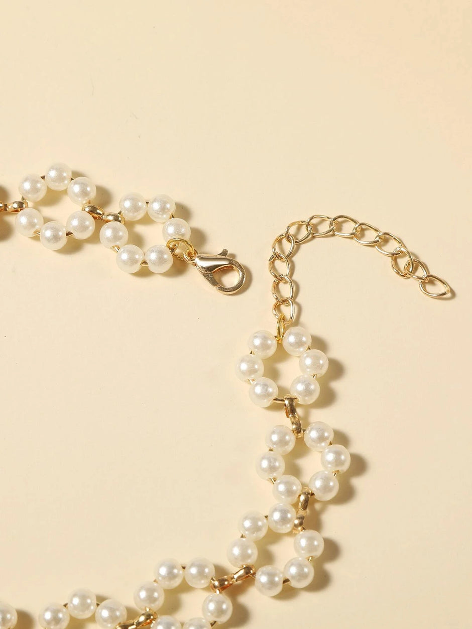 Faux Pearl Beaded Flower Decor Necklace Valentines,Mom,Mother,Mother'S Day,Gift