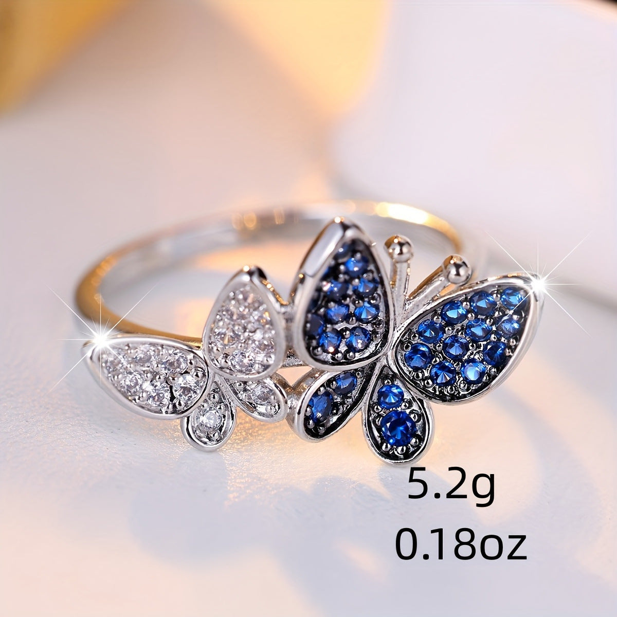 Blue & White Butterfly Ring