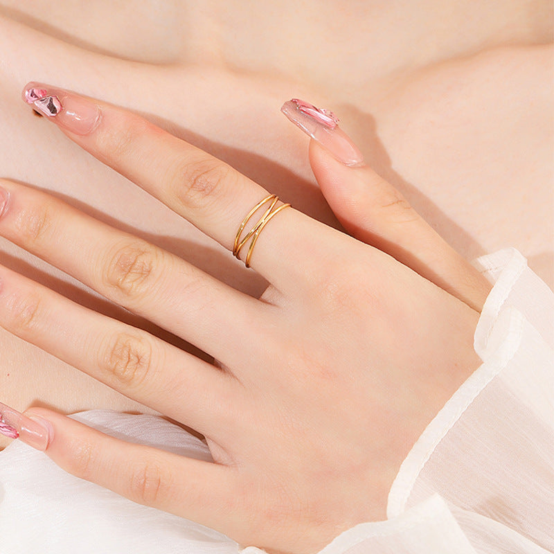 Three-Layer Geometric Gold Ring