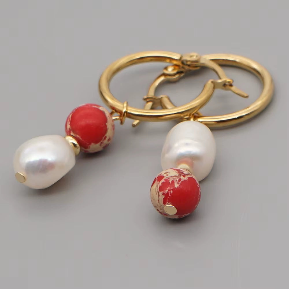 Drop Dangle Earring Freshwater Baroque Pearl Brincos Stainless Steel Earrings Natural Stone Earings for Women Jewelry