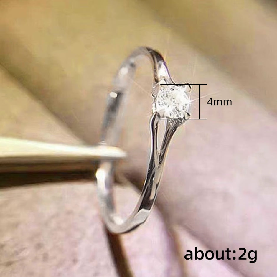 Minimalist Women'S Wedding Rings with 4MM Cubic Zirconia Simple Elegant Female Finger Accessory Engagement Bands Jewelry