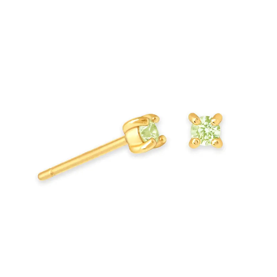 18K Gold Plated 925 Silver Birthstone Stud Earrings - Mini Colored Zircon