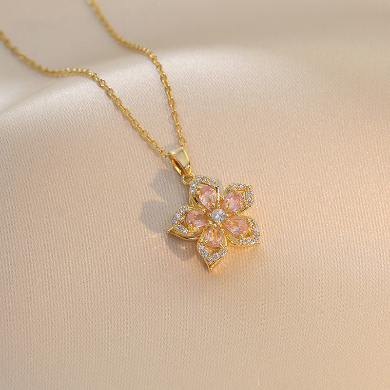 Rotating Rhinestone Flower Necklace