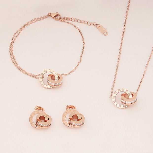Roman Double Ring Titanium Steel Jewelry Set