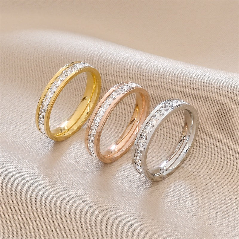 INS Rings Titanium Steel Couple Single and Double Row Diamond Ring