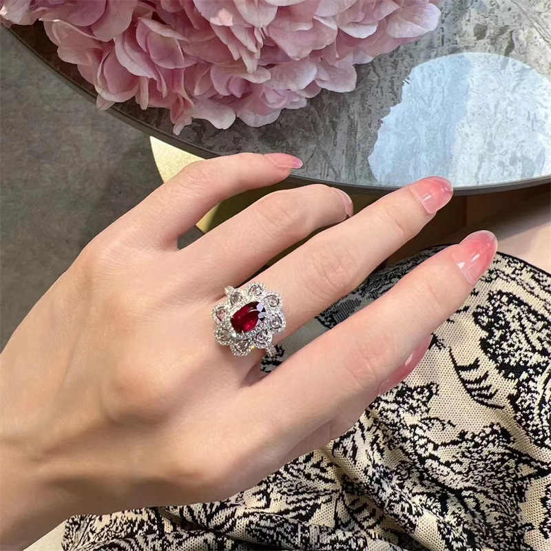 Ruby Jewelry Set - Necklace, Ring & Stud Earrings