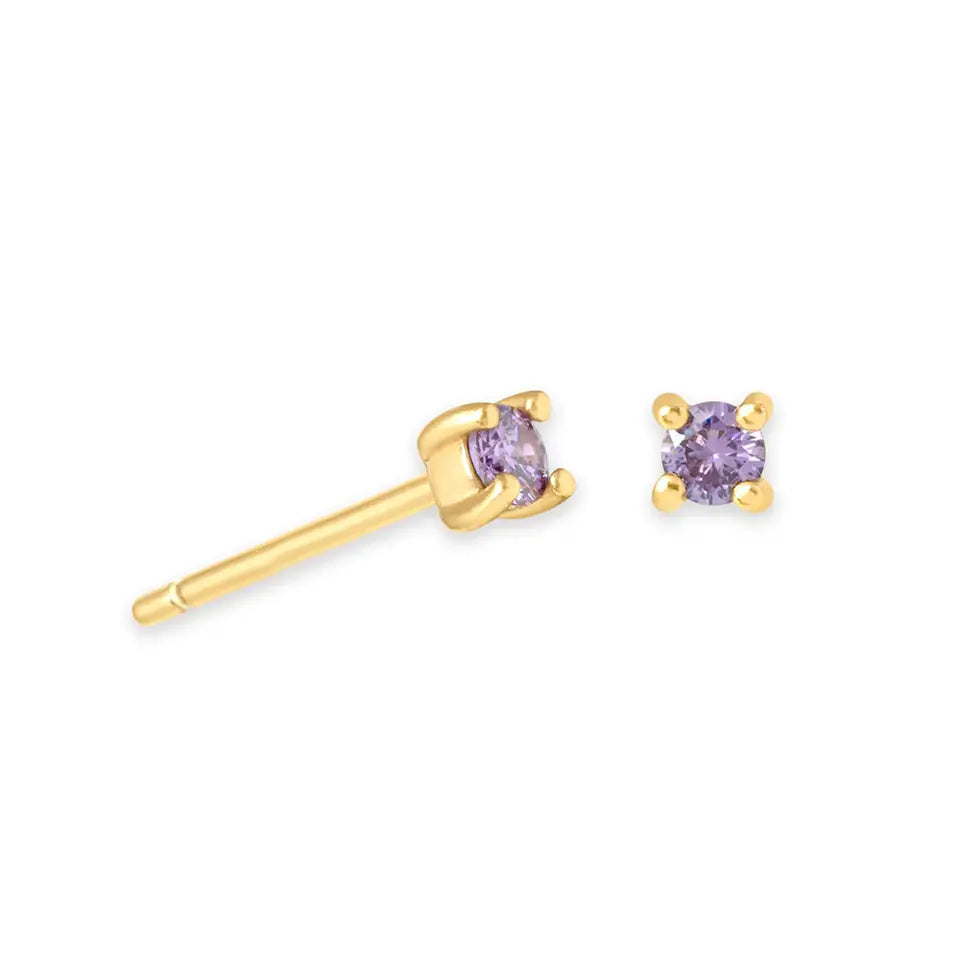 18K Gold Plated 925 Silver Birthstone Stud Earrings - Mini Colored Zircon