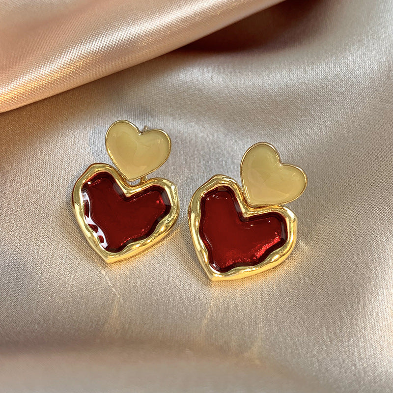 Wine Red Heart Drop Earrings