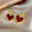Wine Red Heart Drop Earrings