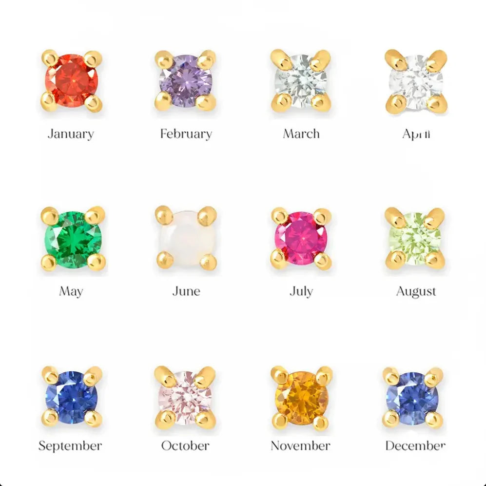 18K Gold Plated 925 Silver Birthstone Stud Earrings - Mini Colored Zircon