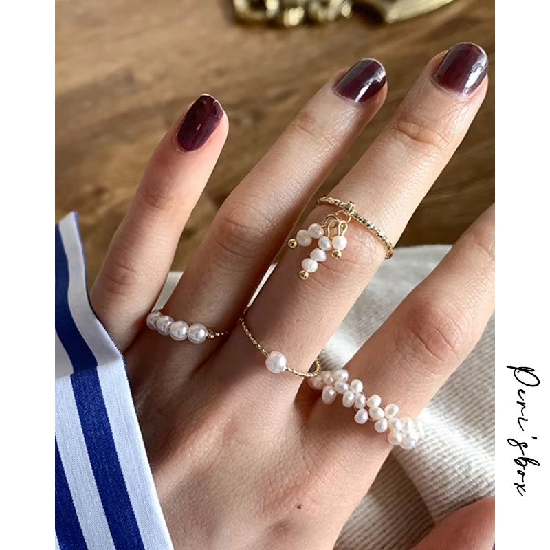 4 Designs Beaded Natural Freshwater Pearl Rings Cluster Irregular Rings for Women Tassel Minimalist Elegant Ring 2020