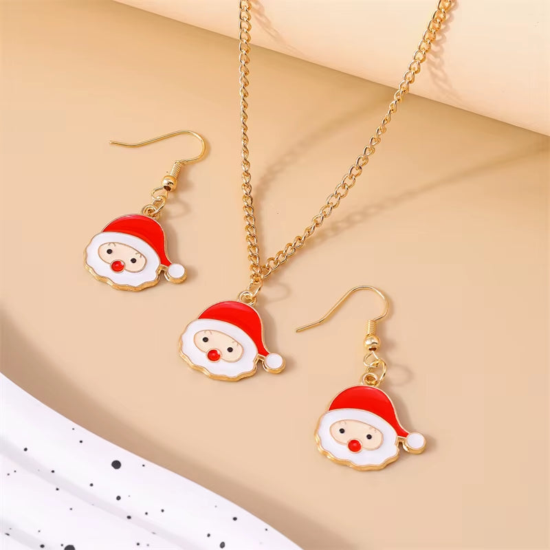 Fashion Christmas Necklace Earrings Jewelry Set for Women Christmas Tree Hat Deer Necklace Girls Party Festival Jewelry Gifts