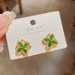 Green Zircon Rotating Four-Leaf Clover Earrings