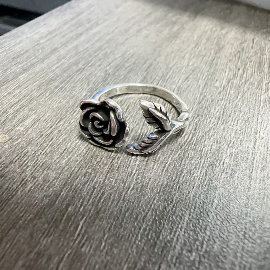 Blue Enamel Rose Ring