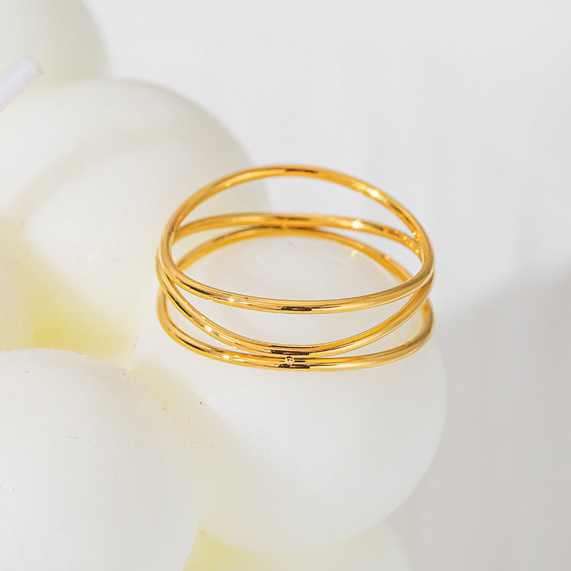 Three-Layer Geometric Gold Ring