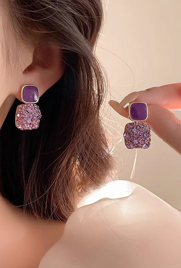 Rhinestone Cube Earrings Ins Fashion Temperament Geometric Earrings