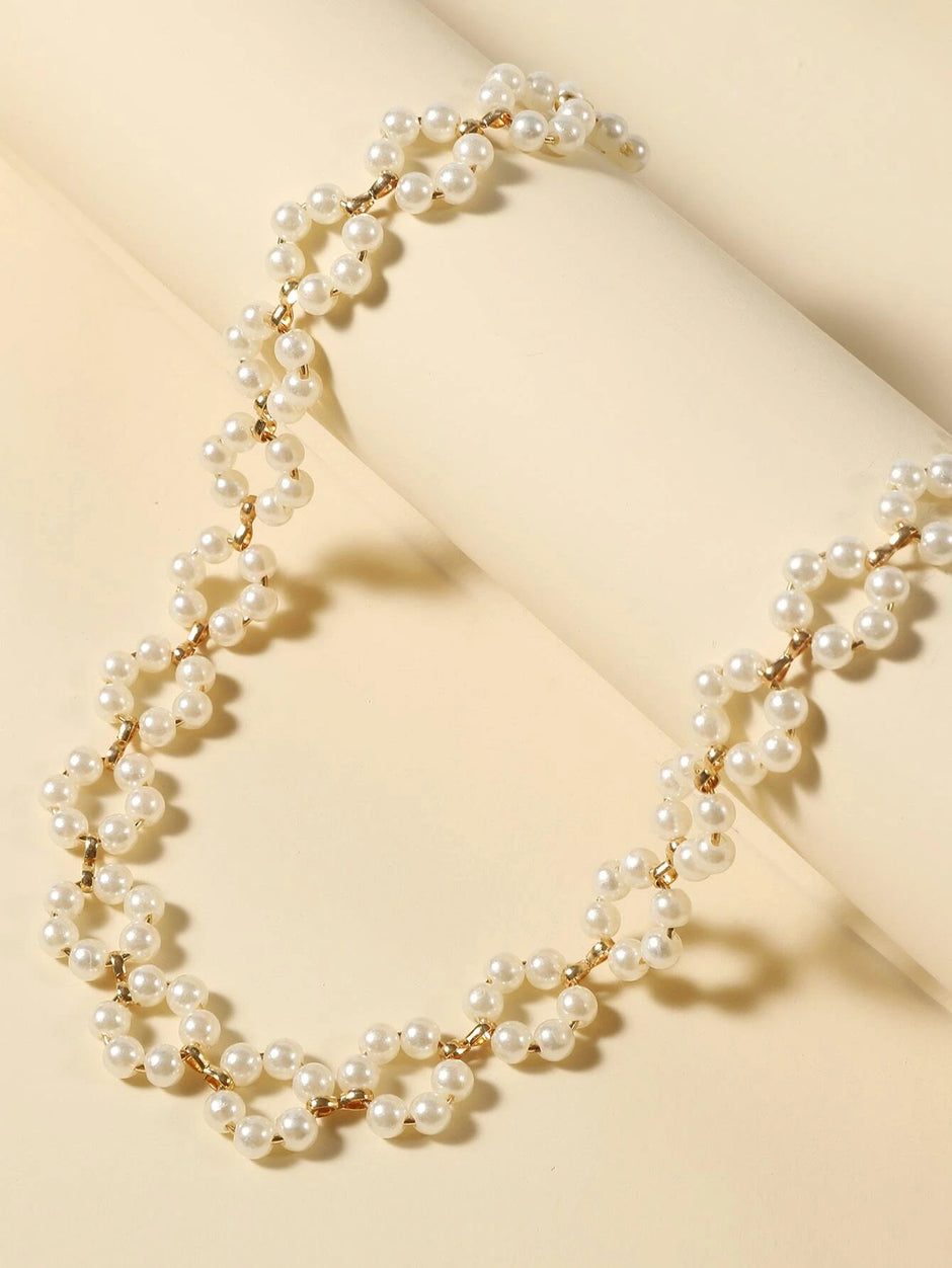 Faux Pearl Beaded Flower Decor Necklace Valentines,Mom,Mother,Mother'S Day,Gift